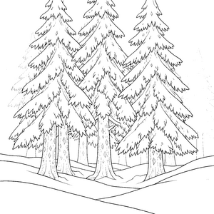 Stürmischer Tannenwald mit Schneehöhen Ausmalbild für mutige Frostriesen