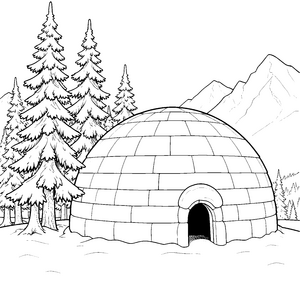 Einsames Iglu bei Tannenbäumen Malbild für kreative Naturfreunde