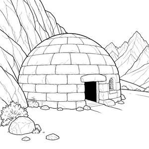 Massives Iglu in der Gebirgswelt Ausmalvorlage für kleine Tüftler