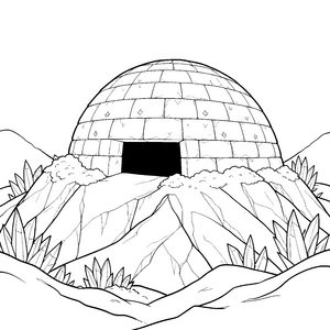 Strahlenförmiges Iglu mit Sternen Ausmalbild für kreative Schneefreunde