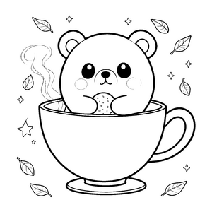 Gemütlicher Kawaii-Bär mit Keks-Malvorlage für neugierige Abenteurer