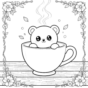 Heißer Kawaii-Bär in großer Tasse Malbild für neugierige Spürnasen