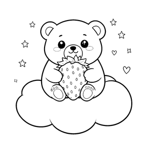 Lieblinghafter Kawaii-Bär mit großer Erdbeere Malvorlage für Träumer
