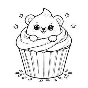 Gemütlicher Kawaii Bär im Cupcake Malbild für verträumte Naschkatzen