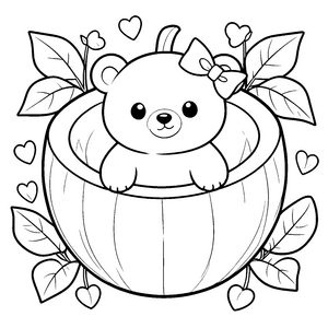 Lieblinghafter Kawaii-Bär in einer Wassermelone Ausmalbild für verträumte Bastler