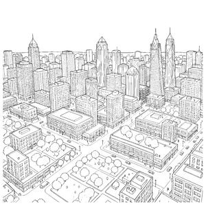 Moderne Skyline mit Hochhäusern Malvorlage für kreative Landratten