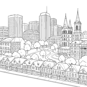 Städtische Skyline mit Kirchturm Malbild für malfreudige Abenteurer