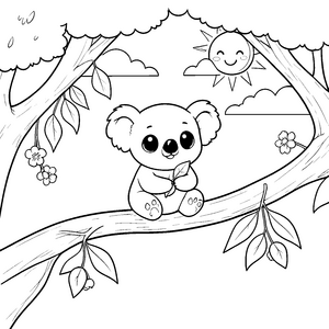 Fröhlicher Koala mit Blatt Ausmalbild für kleine Spürnasen