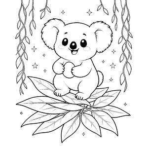 Fröhlicher Koala auf Blättern Ausmalbild für Weltenbummler