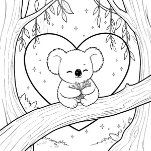 Sanfter Koala mit Zweig Ausmalvorlage für kleine Tierfreunde