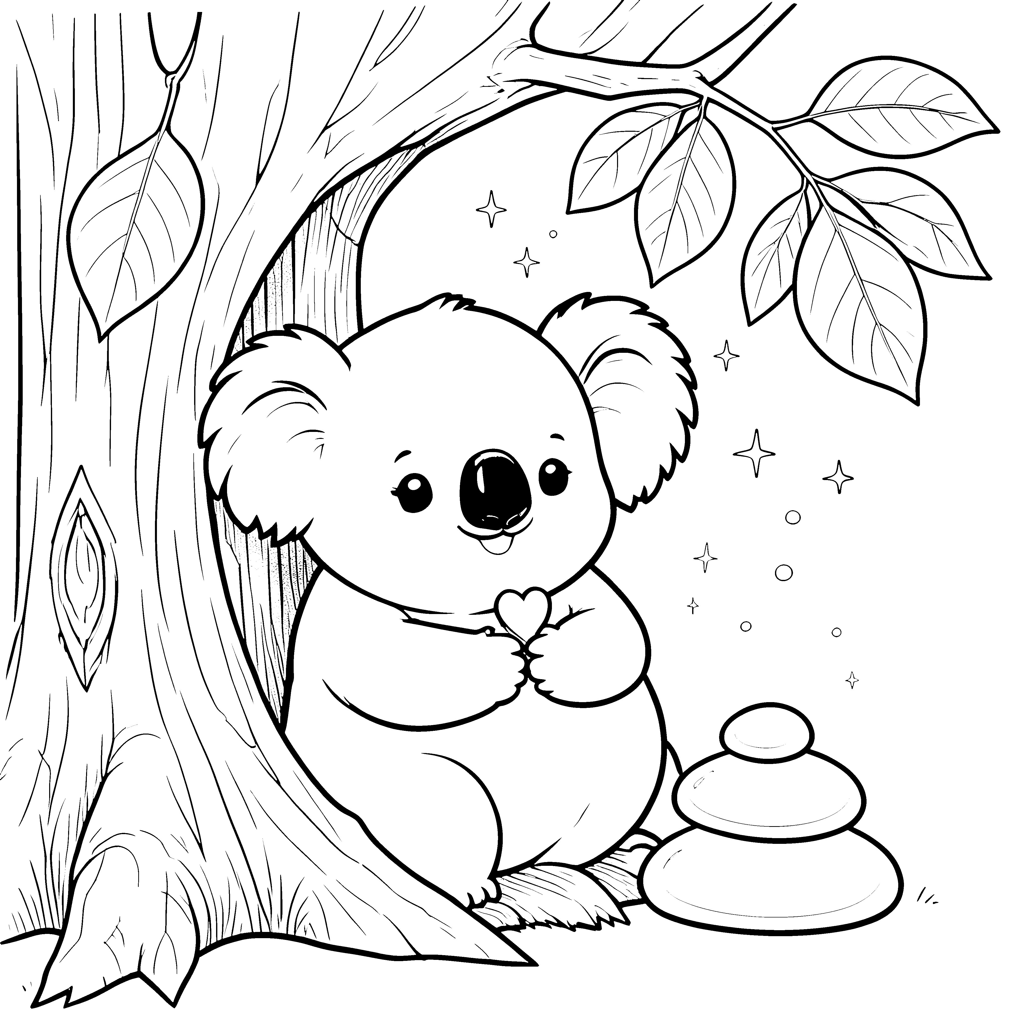 Sanfter Koala mit Herz Ausmalbild für fröhliche Naturfreunde