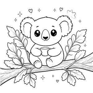 Gemütlicher Koala mit Tasse Malvorlage für fröhliche Hobbyköche
