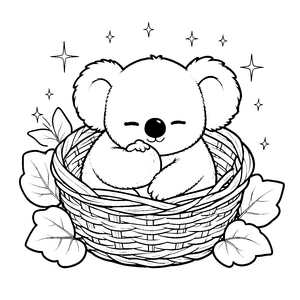 Träumender Koala im Korb Malbild für neugierige Abenteurer