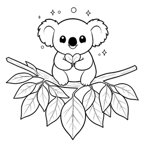 Herzlicher Koala mit Blätterherz Malvorlage für kreative Bastler