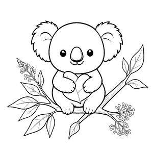 Liebervoller Koala mit Blätterherz Malvorlage für mutige Tüftler