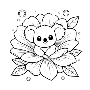 Niedlicher Koala in einer großen Blüte Ausmalbild für malfreudige Blumenkinder