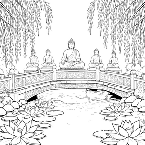 Heilige Buddhas auf der Brücke Ausmalbild für neugierige Sternengucker