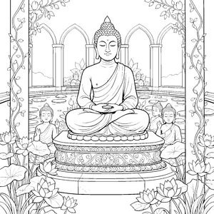 Meditativer Buddha im Tempel Ausmalvorlage für mutige Tüftler
