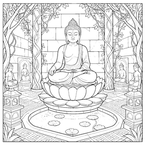Friedvoller Buddha auf Lotusblüte Ausmalvorlage für kreative Abenteurer