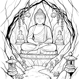 Heiliger Buddha in der Felsengrotte Malbild für junge Seebären