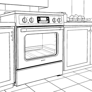 Moderner Backofen mit Muffins Malbild für kleine Abenteurer