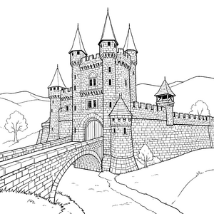 Erhabene Burg mit Brücke Ausmalbild für fröhliche Weltenbummler