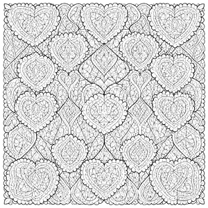 Üppige Herz-Mandalas mit Blättern Ausmalvorlage für Kunstträumer