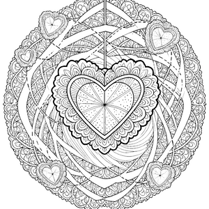 Strahlenförmige Herz-Mandalas Malvorlage für mutige Künstler