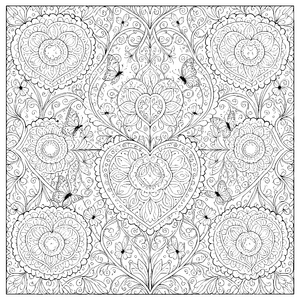 Magisches Herz-Mandala mit Schmetterlingen Ausmalbild für Naturfreunde