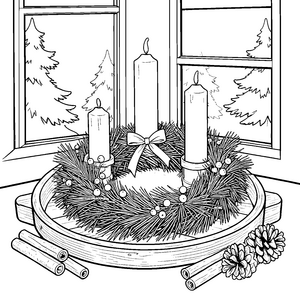 Gemütlicher Adventskranz mit Kerzen Ausmalvorlage für Bastler