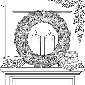 Gemütlicher Adventskranz mit Kerzen und Geschenken Ausmalvorlage für junge Hobbyköche
