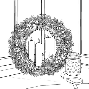 Stiller Adventskranz-Fenster Malbild für kreative Sternengucker