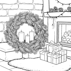 Heimeliger Adventskranz mit Geschenken Ausmalbild für kleine Spürnasen