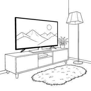 Ruhiger Fernseher mit Gebirgslandschaft Ausmalbild für mutige Weltenbummler