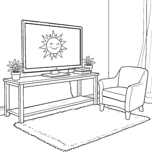 Fröhlicher Fernseher mit Sonnenschein Malvorlage für neugierige Tüftler