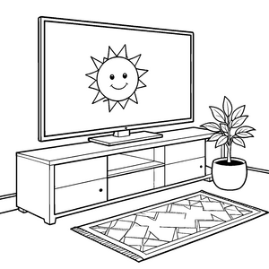 Fröhlicher Fernseher mit strahlender Sonne Malvorlage für Abenteurer