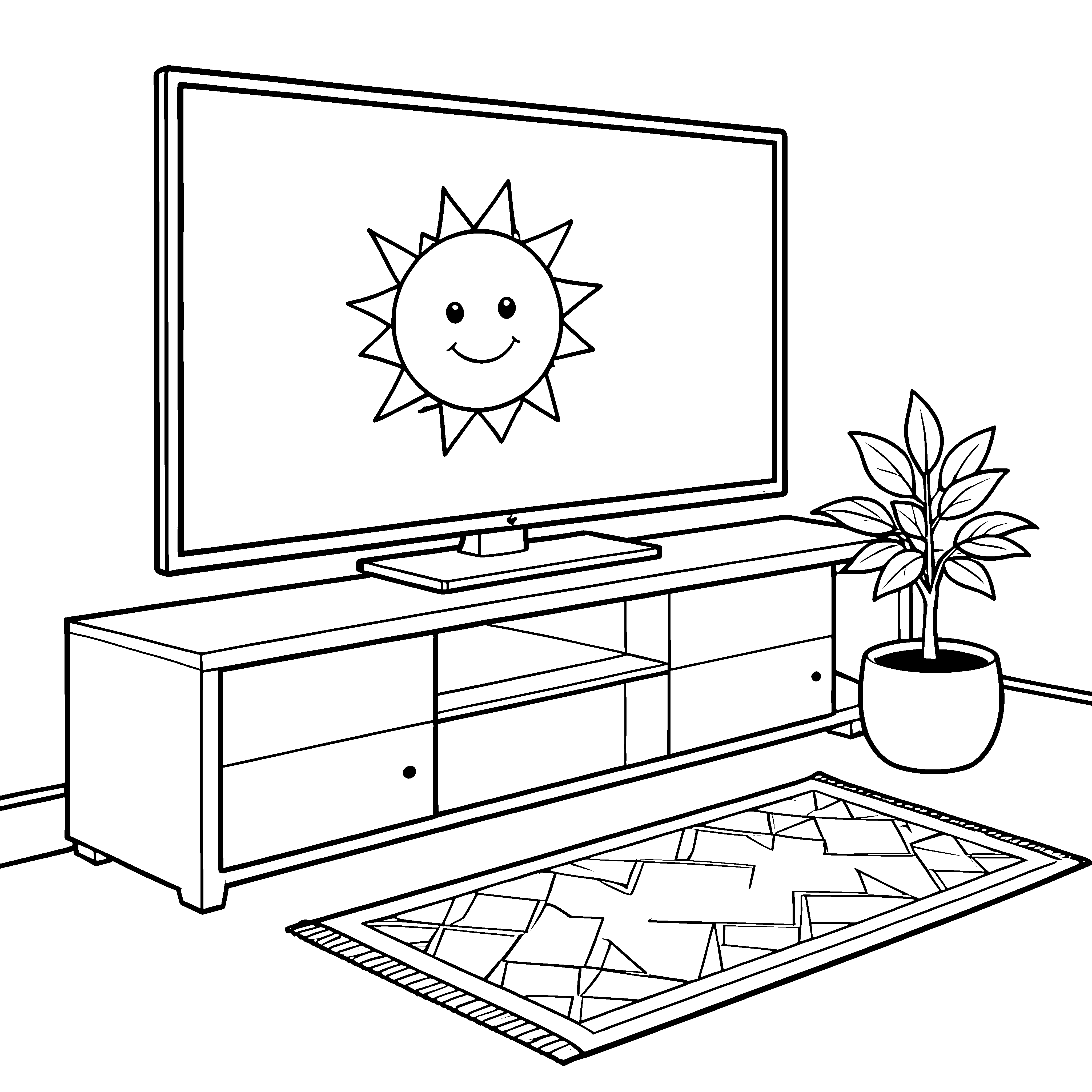 Fröhlicher Fernseher mit strahlender Sonne Malvorlage für Abenteurer