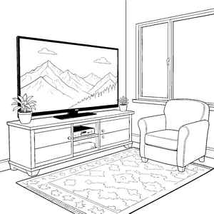 Beeindruckender Fernseher mit Gebirgspanorama Ausmalbild für malfreudige Naturfreunde