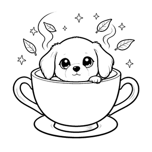 Sanfter Kawaii-Hund in großer Tasse Malvorlage für Naturfreunde