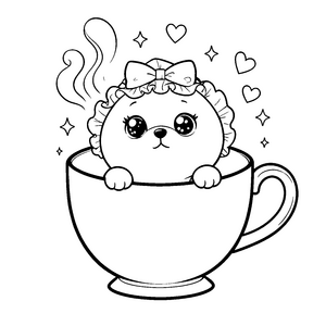Heiterer Kawaii-Hund in Schürze Malvorlage für malfreudige Frühaufsteher