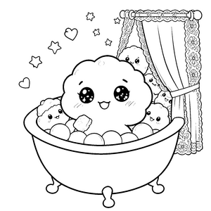 Verspielte Kawaii-Waffeln in der Badewanne Ausmalbild für kleine Wasserratten