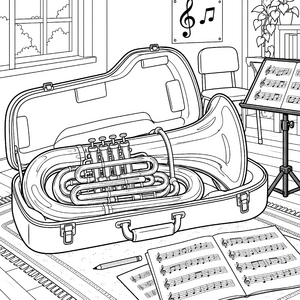 Große Tuba im Koffer Malbild für kleine Musikfreunde