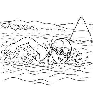 Mutiger Schwimmer mit Boje Ausmalvorlage für Wasserratten