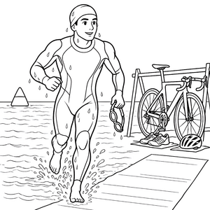 Motivierte Triathleten mit Schwimmbrille Malbild für fröhliche Sportfans
