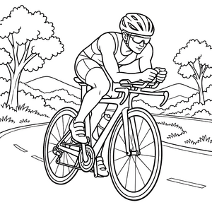 Entschlossener Triathlonfahrer auf Rennrad Ausmalbild für verträumte Weltenbummler