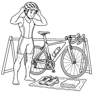 Bereite Triathlonfahrer mit Fahrrad Ausmalvorlage für verträumte Abenteurer
