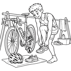 Konzentrierter Triathlonfahrer mit Fahrrad Malbild für malfreudige Weltenbummler