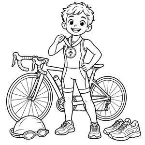 Stolzer Triathlonschwimmer mit Medaille Malvorlage für Sportfans