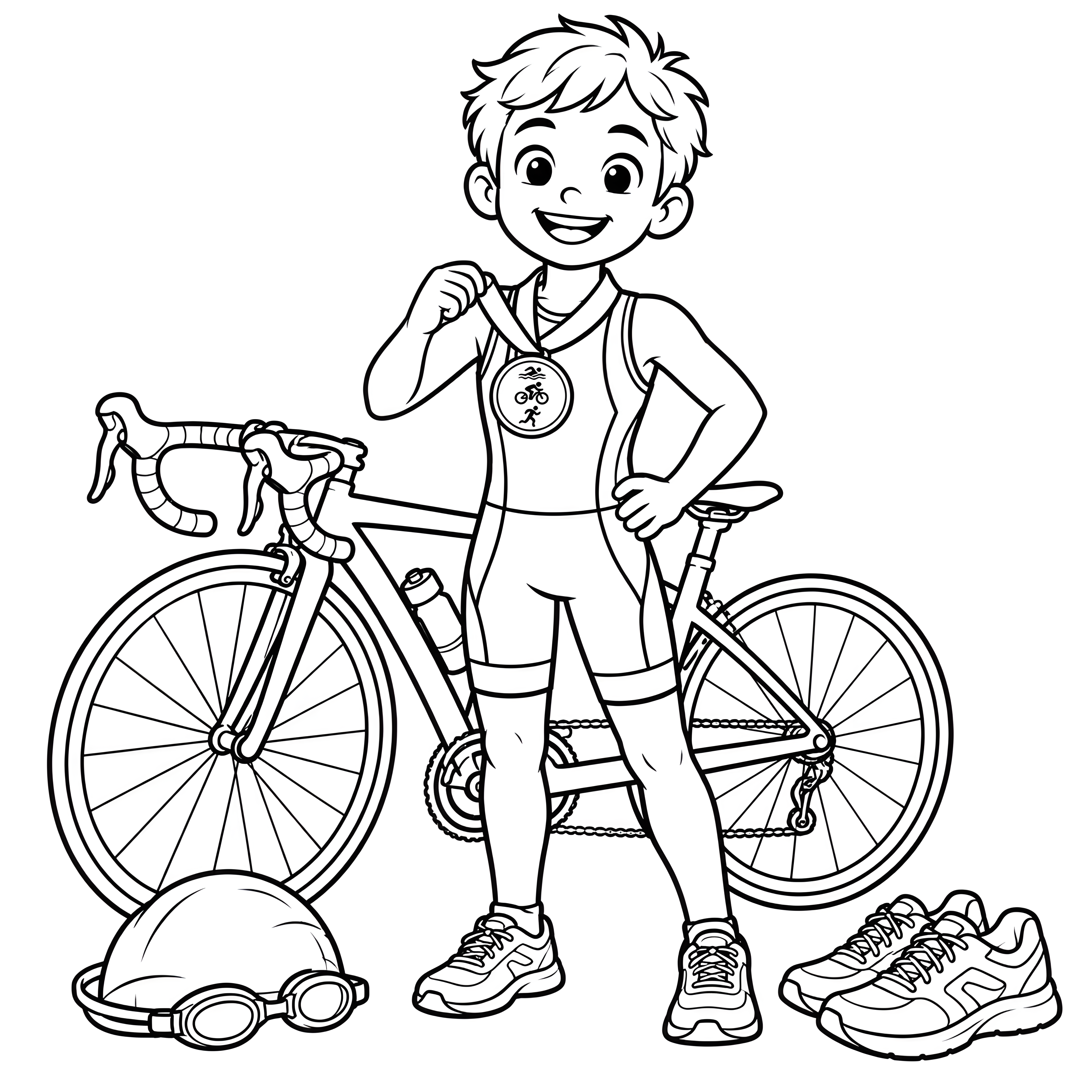 Stolzer Triathlonschwimmer mit Medaille Malvorlage für Sportfans