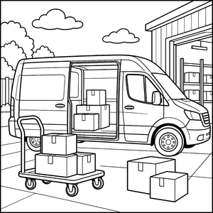 Ausladender Transporter mit Paketen Ausmalvorlage für neugierige Logistikfans